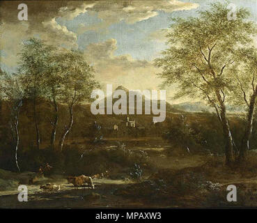 Anglais : un vaste paysage boisé deuxième moitié de 17ème siècle. 907 Moucheron - un vaste paysage boisé Banque D'Images