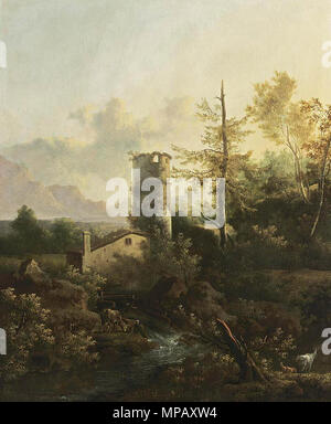 Anglais : boisé montagneux Paysage Rivière deuxième moitié de 17ème siècle. 907 Moucheron - Paysage Rivière boisées montagneuses Banque D'Images