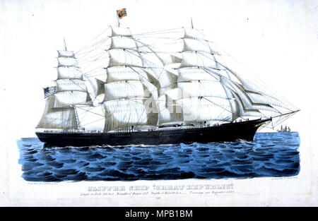 Clipper Ship grande République. Anglais : cette main lithographie couleur montre la grande république après sa réduction à un trois-mâts 37 . après 1862. Currier et Ives (éditeur) 919 Nathaniel Currier, Clipper Ship grande république Banque D'Images