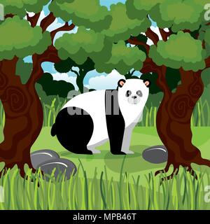 Ours sauvage panda dans la scène de la jungle Illustration de Vecteur