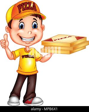 Cartoon pizza delivery man giving Thumbs up Illustration de Vecteur