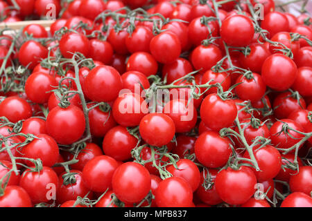 Tomates rouges mûres dans un marché - alimentation saine, légumes frais Banque D'Images