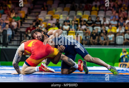 Kane Charig v Bajrang chez les hommes 65k or Lutte libre jeux 2018 Match-Commonwealth Banque D'Images