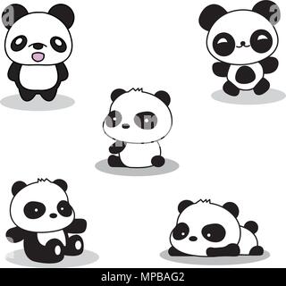Jeu de cute funny cartoon pandas Illustration de Vecteur