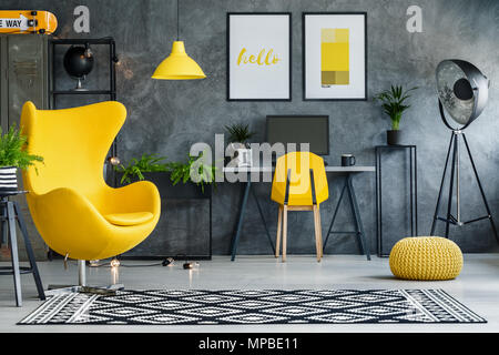 Retro studio moderne avec lampe industrielle, métal et rack 24 Banque D'Images