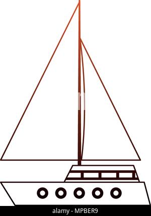 Bateau à voile cartoon lignes rouges Illustration de Vecteur