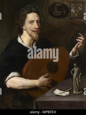 Anglais : Nicholas Lanier (1588 - 1666) avec la libération de Saint Pierre par Hendrick van Steenwyck II . Anglais : Portrait de Nicholas Lanier (1588-1666), la lecture d'un luth. . 1613. Nicholas Lanier 1613 924 Banque D'Images