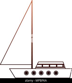 Bateau à voile cartoon lignes rouges Illustration de Vecteur