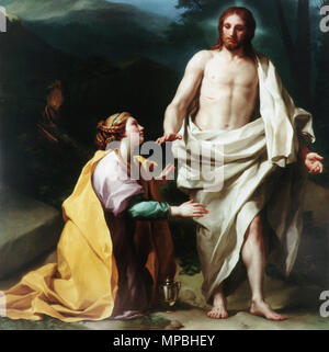 Noli me tangere . Español : El lienzo lleva por título Noli me tangere, según el versículo 17 del Capítulo 20 del Evangelio de San Juan fueron las palabras que Jesucristo dirigió a María Magdalena en el momento en que se apareció a ella después de su resurrección. En dicho Y Pasaje del Evangelio de San Juan se afirma que Cristo le dijo : "No me toques porque aún no il subido hasta mi Padre". Anglais : Noli me tangere par Anton Raphael Mengs, initialement l'une des quatre dans un cycle sur la Passion du Christ comme supraportas pour la chambre à coucher du roi Carlos III, maintenant dans le Palacio Real, Madrid. . 1769. Banque D'Images