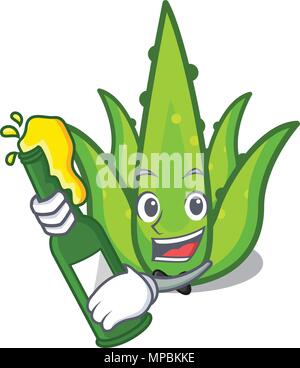 Avec de la bière aloevera mascot cartoon style Illustration de Vecteur