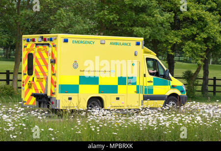 British NHS ambulance de la côte sud-est service d'ambulance sur une route à West Sussex, Angleterre, Royaume-Uni. Mercedes Benz Sprinter 519 CDI à partir de 2010. Banque D'Images