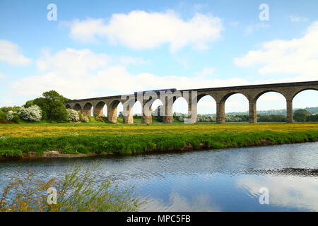 Arthington Viaduc, West Yorkshire, Royaume-Uni. 22 mai 2018 Sunny View de Arthington Viaduc, West Yorkshire. Le viaduc comporte la ligne de chemin de fer à travers l'Harrogate Wharfe valley. Le viaduc a été construit entre 1845 à 1849 est d'environ 460 mètres de long avec 21 arches et enjambe la rivière Wharfe entre Arthington dans West Yorkshire à Castley dans Yorkshire du Nord. Crédit : Andrew Gardner/Alamy Live News Banque D'Images