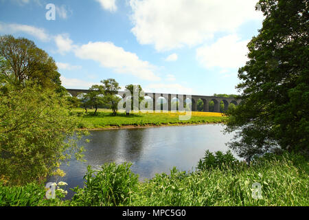 Arthington Viaduc, West Yorkshire, Royaume-Uni. 22 mai 2018 Sunny View de Arthington Viaduc, West Yorkshire. Le viaduc comporte la ligne de chemin de fer à travers l'Harrogate Wharfe valley. Le viaduc a été construit entre 1845 à 1849 est d'environ 460 mètres de long avec 21 arches et enjambe la rivière Wharfe entre Arthington dans West Yorkshire à Castley dans Yorkshire du Nord. Crédit : Andrew Gardner/Alamy Live News Banque D'Images