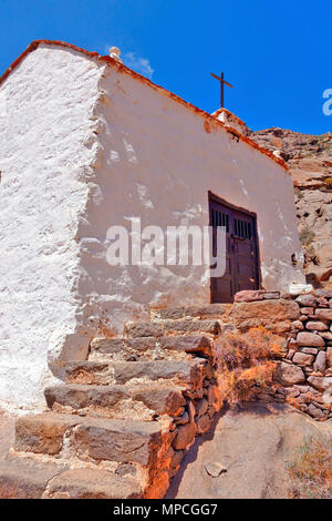 Ermita de la Pena chapelle située dans une dramatique rocky Barranco de las Penitas gorge sur Fuerteventura, Espagne Banque D'Images