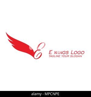 E lettre avec des ailes, lettre logo design. Illustration de Vecteur