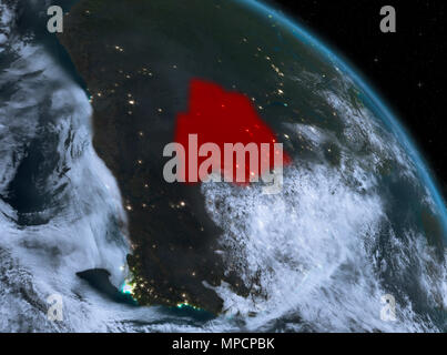 Au-dessus de nuit Le Botswana a souligné en rouge sur le modèle de la planète Terre dans l'espace. 3D illustration. Éléments de cette image fournie par la NASA. Banque D'Images