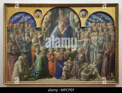 Peinture 'couronnement de la Vierge" par le peintre italien de la Renaissance Filippo Lippi datée de circa 1439-1447 sur l'affichage dans la galerie des Offices (Galleria degli Uffizi), à Florence, Toscane, Italie. Banque D'Images