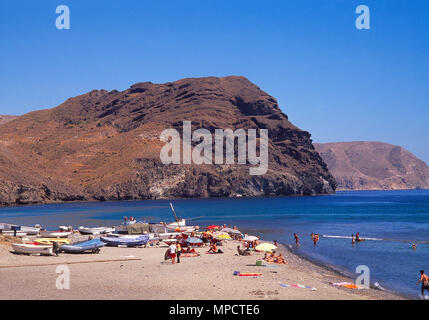 Plage. Las Negras, Cabo de Gata, la province d'Almeria, Andalousie, espagne. Banque D'Images