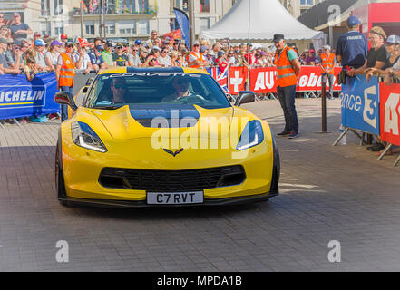 LE MANS, FRANCE - 16 juin 2017 : voiture de luxe moderne Corvette C7R à la parade des pilotes racing 24 heures Banque D'Images