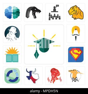 Ensemble de 13 icônes modifiable simple comme l'éducation, huppe fasciée, , faite au Texas, privé, s, l'école du dimanche, sikh, détective libre peut être utilisé pour le mobile, web Illustration de Vecteur