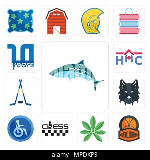 Ensemble de 13 icônes modifiable simple comme le tournoi de basket-ball, pot, feuille, échecs, mobilité, le loup visage, des bâtons de hockey, home health care, 10 ans peut être Illustration de Vecteur