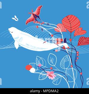 Vector illustration marine avec whale Illustration de Vecteur