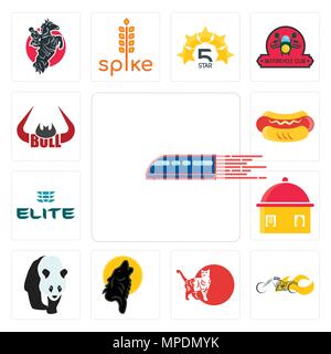 Ensemble de 13 icônes modifiable simple tels que fer, broyeur, chat, Loup noir, , cuisine maison, l'élite, hot-dog, bull horn peut être utilisé pour le mobile, web Illustration de Vecteur