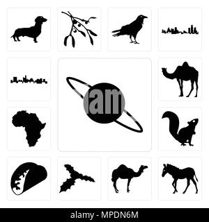 Ensemble de 13 icônes modifiable simple comme Saturne contours sur fond blanc, zebra camel arrière-plan peut être utilisé pour le mobile, l'interface utilisateur web Illustration de Vecteur