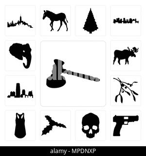 Ensemble de 13 icônes modifiable simple comme gavel contours sur fond blanc, crâne de poing arrière-plan peut être utilisé pour le mobile, l'interface utilisateur web Illustration de Vecteur