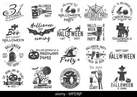 Jeu d'halloween collection avec effet retro grunge. Halloween party modèles rétro, des badges, des phoques, des correctifs. Concept pour chemise ou un logo, Illustration de Vecteur