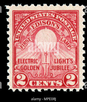 Un timbre-poste avec ampoule d'Edison Banque D'Images