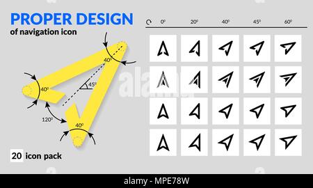 L'icône de navigation définir une conception adéquate pour la carte et l'itinéraire de navigation dans l'application mobile et Web. Différents types de panneau de flèche et de ligne de remplissage. Icon Pack de vecteur m Illustration de Vecteur