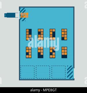 La mise en page de l'entrepôt en vue de dessus vector illustration.Chariot à organiser dans l'entrepôt de produits Illustration de Vecteur