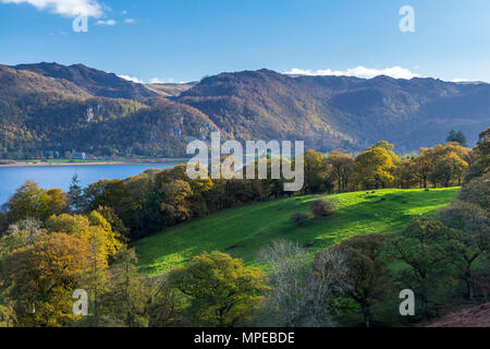 Vue sur Derwent Water vers l'Est, Parc National de Lake District, Cumbria, Angleterre, Royaume-Uni, Europe. Banque D'Images
