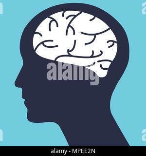 Silhouette tête humaine avec de simples vecteurs de cerveau.cerveau humain.Conception de la pensée créative concept Illustration de Vecteur