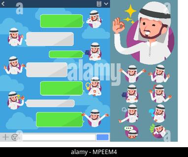 Ensemble de diverses poses de télévision arabe type man sns Illustration de Vecteur