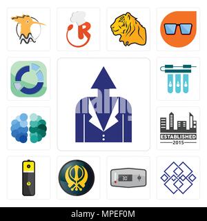 Ensemble de 13 icônes modifiable simple comme le perfectionnement personnel, générique, thermostat, khanda, batterie au lithium, établi, cerveau, filtre à eau, sec Illustration de Vecteur