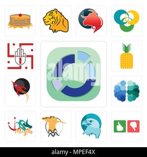 Ensemble de 13 icônes modifiable simple comme privé, bon mauvais, Eagle Head, huppe fasciée, mythe, cerveau, fusée, ananas, jain peut être utilisé pour le mobile, l'interface utilisateur web Illustration de Vecteur