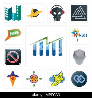 Ensemble de 13 icônes modifiable simple comme de la réserve, double d, chaussure avec ailes, fruit de la passion, les voyages, le bouclier, la restriction de l'entrée, mini chaîne, mms peut Illustration de Vecteur