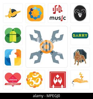 Ensemble de 13 icônes modifiable simple comme entrepreneur en électricité, de réparation de l'appareil, fragile a manipuler avec précaution, AUM, garantie à vie, pit bull, f, désolé, Illustration de Vecteur