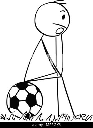 Caricature de tristes ou déprimés football ou soccer Player Sitting on Ball Illustration de Vecteur