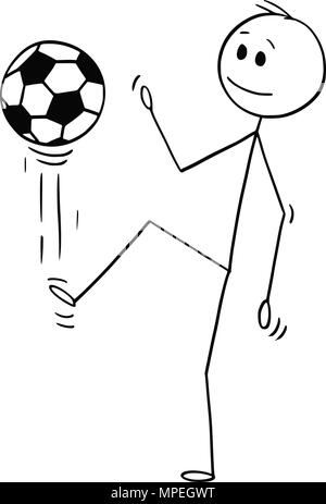 Caricature de football ou soccer Player Kicking the ball Juggling ou Illustration de Vecteur