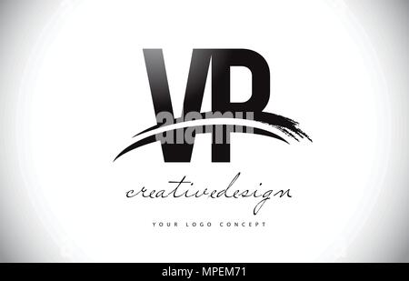 VP V P Lettre avec logo Swoosh noir et coup de pinceau. Coup de pinceau créatif moderne lettres logo Vector Illustration de Vecteur