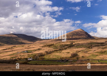 Les montagnes et la lande à Capel Curig, Snowdonia, le Nord du Pays de Galles par une belle journée ensoleillée Banque D'Images