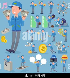 Ensemble de diverses poses de télévision type livraison homme argent Illustration de Vecteur