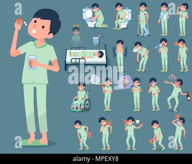 Ensemble de diverses poses de télévision entrez patient maladie homme  Illustration de Vecteur