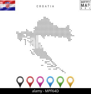 La carte à points vectoriels de Croatie. Silhouette simple de la Croatie. Drapeau national de la Croatie. Ensemble de marqueurs carte multicolore Illustration de Vecteur