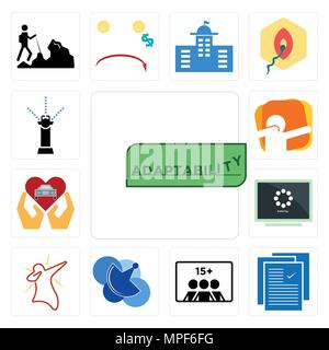 Ensemble de 13 icônes modifiable simple comme l'adaptabilité, la spécification, nombre de joueurs, telecom, dab, la mise en tampon, marchand de voiture, arrosage automatique peut être utilisé pour Illustration de Vecteur