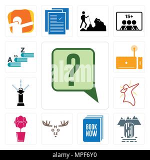 Ensemble de 13 icônes modifiable simple comme l'enquête, cascade, réservez dès maintenant, l'orignal, orchidée, dab, les gicleurs, set top box, le vocabulaire peut être utilisé pour le mobile, w Illustration de Vecteur