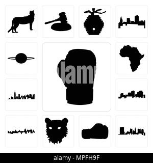 Ensemble de 13 icônes modifiable simple comme le gant de boxe contours sur fond blanc, état de l'Ohio arrière-plan peut être utilisé pour le mobile, l'interface utilisateur web Illustration de Vecteur